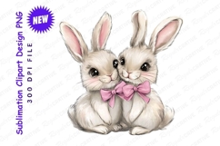 Two Cute Bunnies With Pink Bowtie Clipart Product Image 1