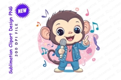 Cartoon Monkey Singing With Microphone Clipart Png Product Image 1