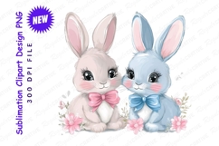 Cute Easter Bunnies Clipart Png Illustration Product Image 1