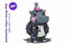 Cartoon Hippo Wearing Birthday Hat Clipart Png Product Image 1