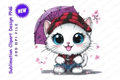 Cartoon Cat Clipart Png Wearing Hat Umbrella Product Image 1