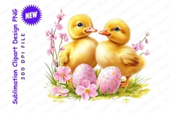 Two Cute Ducklings With Easter Eggs Clipart Product Image 1