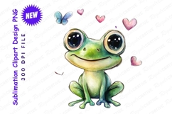 Watercolor Frog With Hearts And Butterfly Clipart Product Image 1