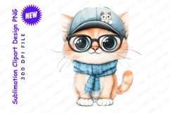 Cute Cartoon Cat With Glasses And Scarf Clipart Png Product Image 1
