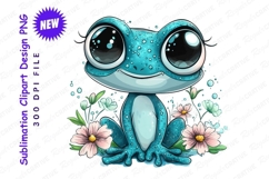 Cute Blue Frog With Flowers Clipart Png Product Image 1