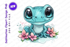 Adorable Blue Frog With Flowers Clipart Png Product Image 1