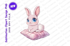 Cute pink bunny sitting on pillow Clipart Png Illustration Product Image 1