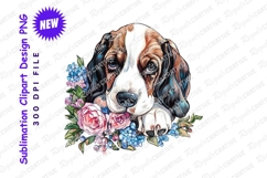 Adorable basset hound puppy with flowers clipart png Product Image 1
