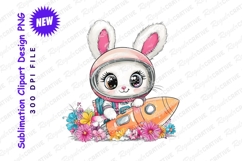 Bunny astronaut launching rocket amid colorful Clipart Product Image 1