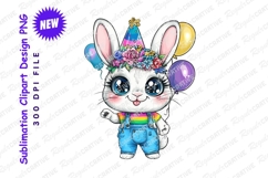Cute bunny with balloons and party hat Clipart Png Product Image 1