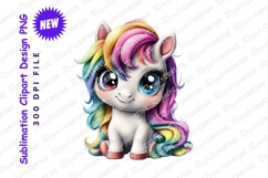 Cute cartoon unicorn with rainbow mane clipart png Product Image 1