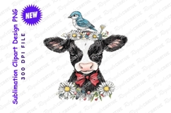 Cow portrait with floral crown clipart png Product Image 1
