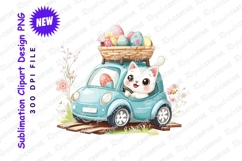 Cute cat drives easter egg car clipart png Product Image 1