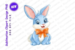 Cute blue cartoon bunny with bow clipart png Product Image 1