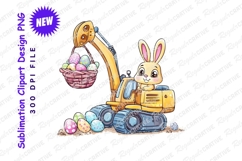 Easter bunny driving excavator holding eggs clipart png Product Image 1