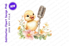 Watercolor duckling singing into microphone Clipart Product Image 1