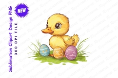 Cute easter duckling with decorated eggs clipart png Product Image 1