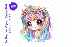 Kawaii unicorn girl with colorful hair clipart png Product Image 1