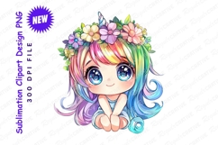 Cute unicorn chibi with floral crown clipart png Product Image 1
