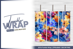 Watercolor flowers seamless pattern tumbler png Product Image 1