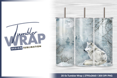 White wolf in winter moonlit forest tumbler png Product Image 1