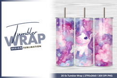Cartoon unicorn amid clouds and stars tumbler png Product Image 1