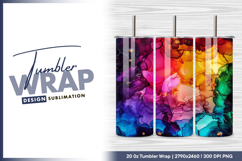 Abstract alcohol ink rainbow colored fluid art tumbler png Product Image 1