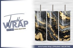 Black and gold marbled paint abstract tumbler png Product Image 1