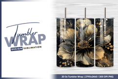 Abstract flower with gold splatter on black tumbler png Product Image 1