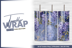 Purple wisteria flowers on textured blue tumbler png Product Image 1