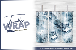 Wolves in winter watercolor seamless pattern tumbler png Product Image 1