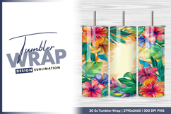 Tropical floral border with hibiscus and leaves tumbler png Product Image 1