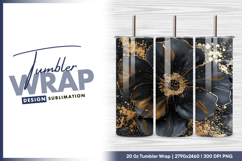 Black flower with gold splatter artistic design tumbler png Product Image 1