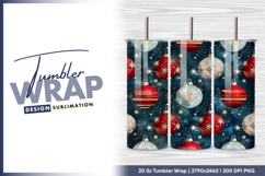 Watercolor christmas ornaments seamless pattern tumbler png Product Image 1