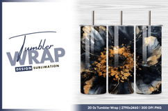 Black and gold abstract flower tumbler png Product Image 1