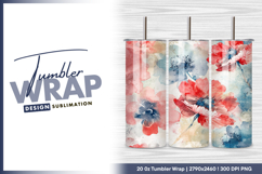Watercolor poppy flower pattern design tumbler png Product Image 1