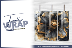 Elegant black and gold ink flower art tumbler Product Image 1