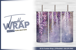 Wisteria floral illustration on textured purple tumbler png Product Image 1