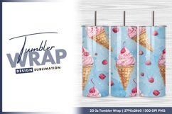 Watercolor raspberry ice cream cone repeat pattern tumbler Product Image 1