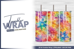 Watercolor floral pattern bright cheerful tumbler png Product Image 1