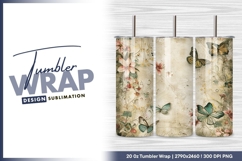 Floral background with butterflies tumbler png Product Image 1