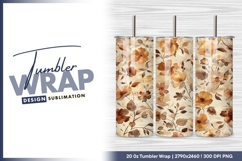 Watercolor floral pattern with brown and beige tumbler png Product Image 1