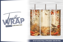 Autumnal scene bird pumpkins butterflies tumbler png Product Image 1
