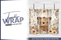 Cute watercolor bear surrounded by flowers tumbler png Product Image 1