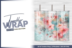 Watercolor floral arrangement pink and teal tumbler png Product Image 1