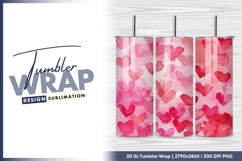Watercolor hearts pattern pink and red tones tumbler png Product Image 1