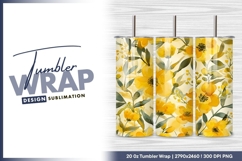 Yellow floral watercolor pattern for tumbler png Product Image 1