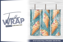 Ice cream cones seamless watercolor pattern tumbler png Product Image 1