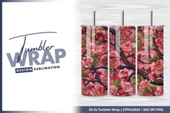 Pink cherry blossom embroidered fabric tumbler png Product Image 1