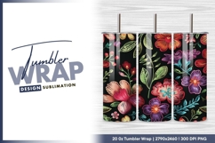 Floral embroidery pattern on black background tumbler png Product Image 1